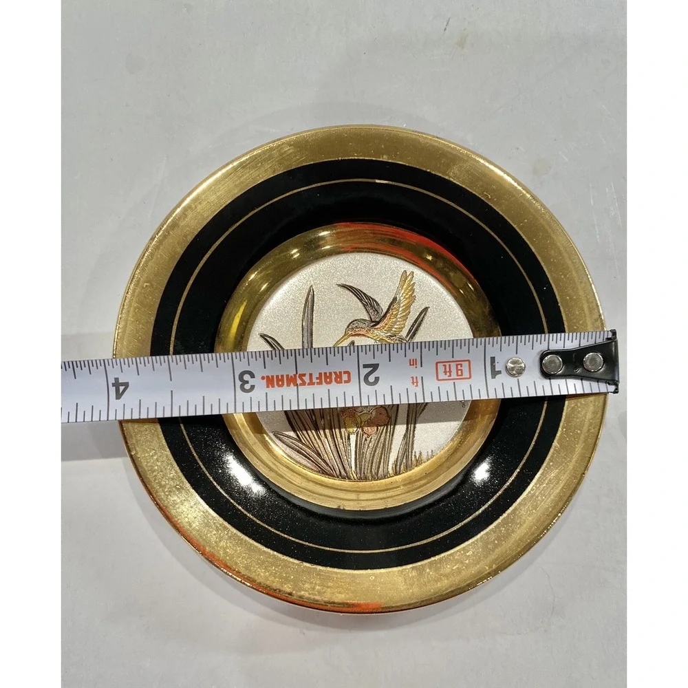 Chokin Art 24kt‎ gold Black Hummingbird plate